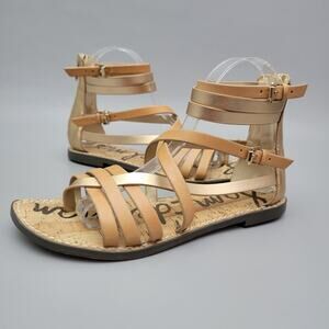 Sam Edelman Women's Ganesa Sandal Size 7.5 Thong Cages Brown Straps Leather Flat